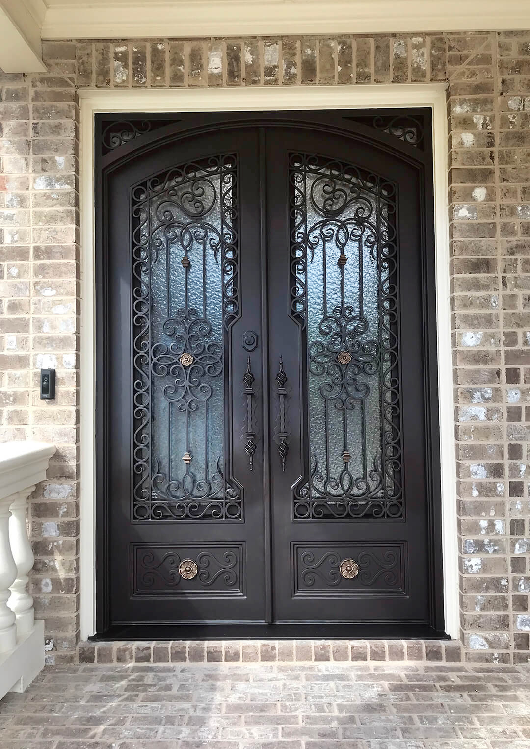 PS2630 — Arched Iron Double Door with Rosette Scrollwork